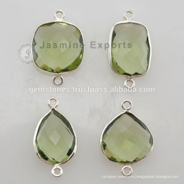 925 plata esterlina verde bisel Amethyst configuración Gemstone Conectores